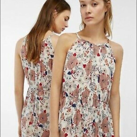 MASSIMO DUTTI Silk Blend Floral Crepe Halter Maxi Dress Size 2 - Picture 2 of 13